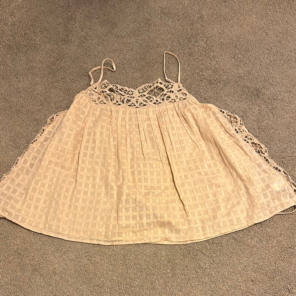 American Eagle Outfitters Cream Crochet Trim Spaghetti Strap Tank